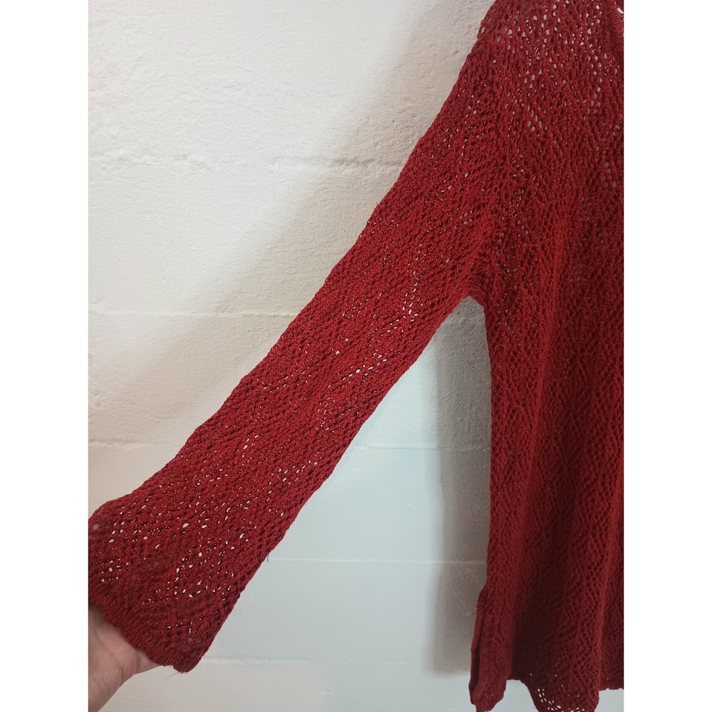Liz Sport Vintage Cover Up Tunic Linen Blend Boho Crochet Knit Size Medium Red - Picture 13 of 16